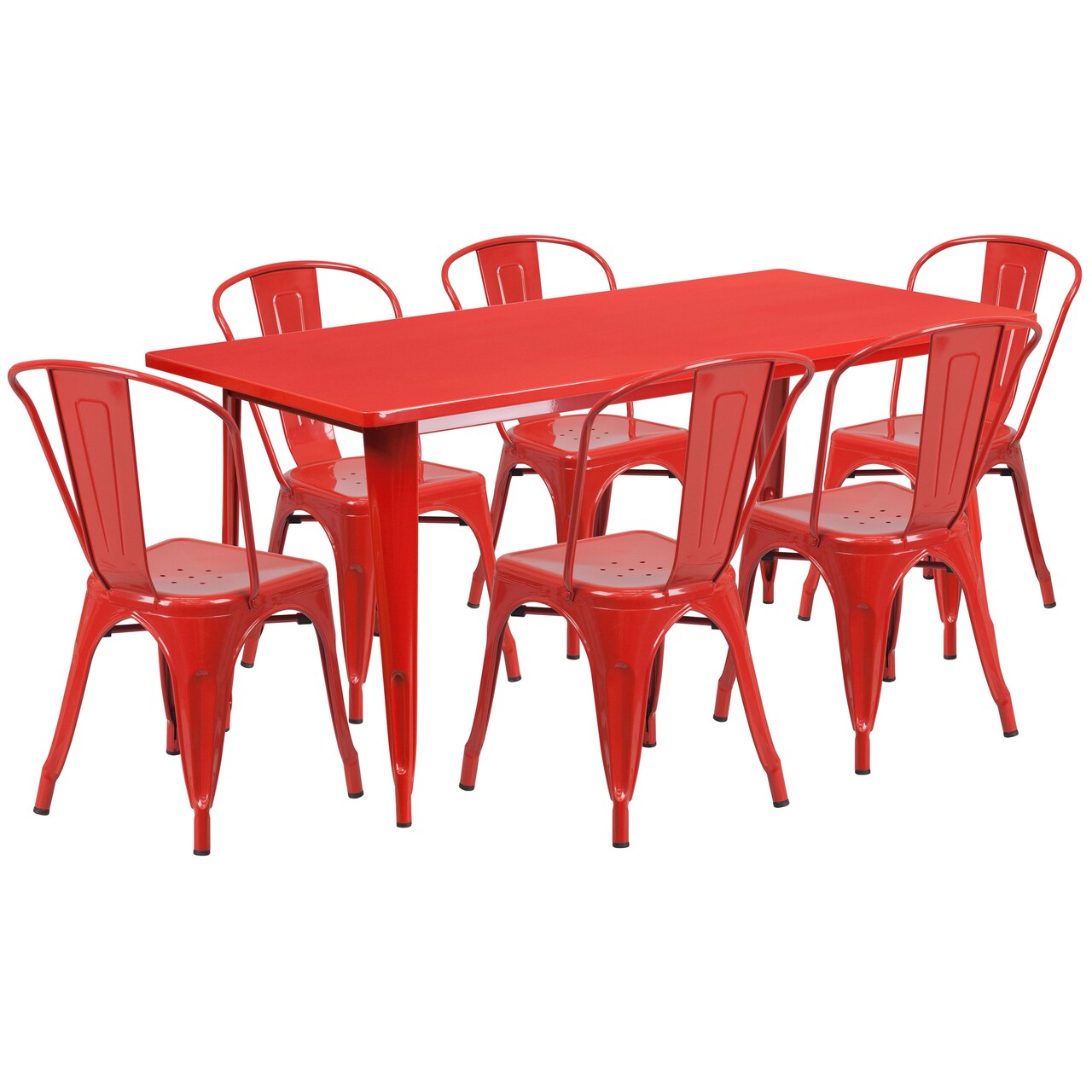 Emma and Oliver Commercial Grade Rectangular Metal Indoor-Outdoor Table Set with 6 Stack Chairs